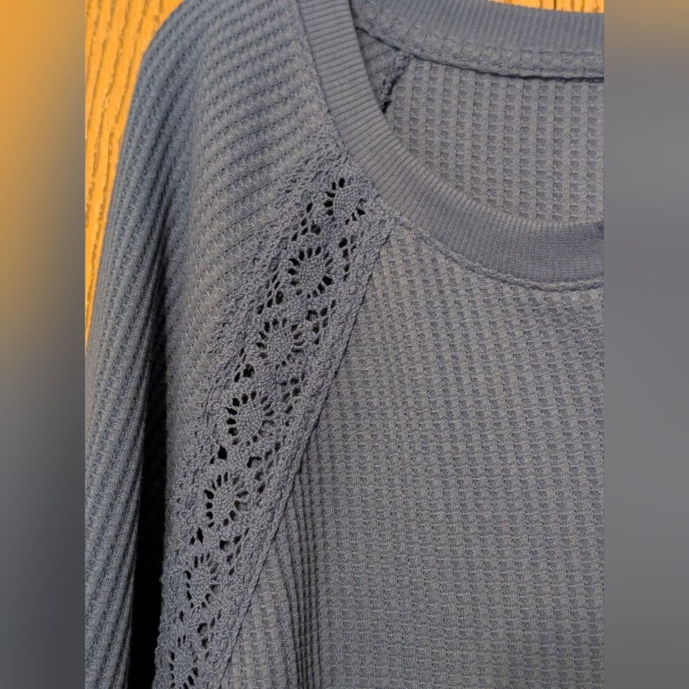 SO Navy Waffle Knit Top With Delicate Lace Accents - Picture 7 of 12